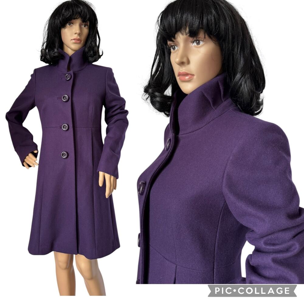 J. Crew Uptown Dress Purple coat pleated stand collar preppy size 2